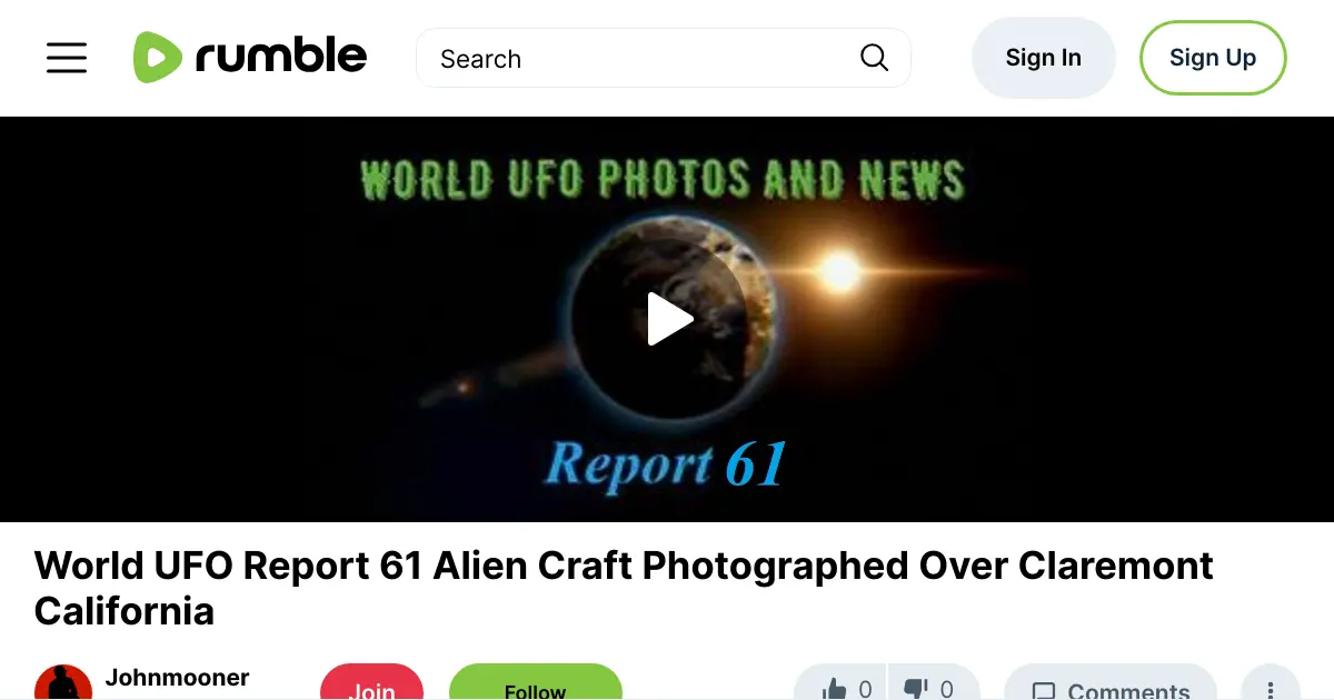 World UFO Report 61 Alien Craft Photographed Over Claremont ... — Enjoy content without interruptions! 9 hours ago. 11. Entertainment UFOs & UAPs UFO UAP ALIENS. My Medium posts: https://medium.com/@johnmooner-chief. Show more.