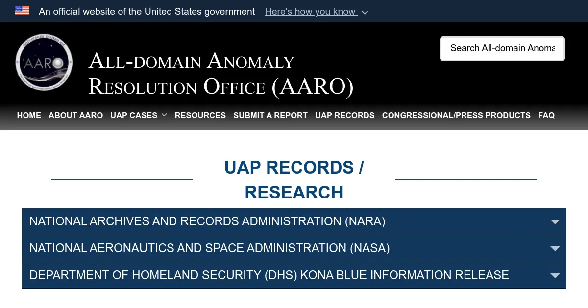 UAP Records — ... (UFOs) and Unidentified Anomalous ... AARO recognizes the importance of NARA in supporting AARO's mission to review and document historical UAP reports.