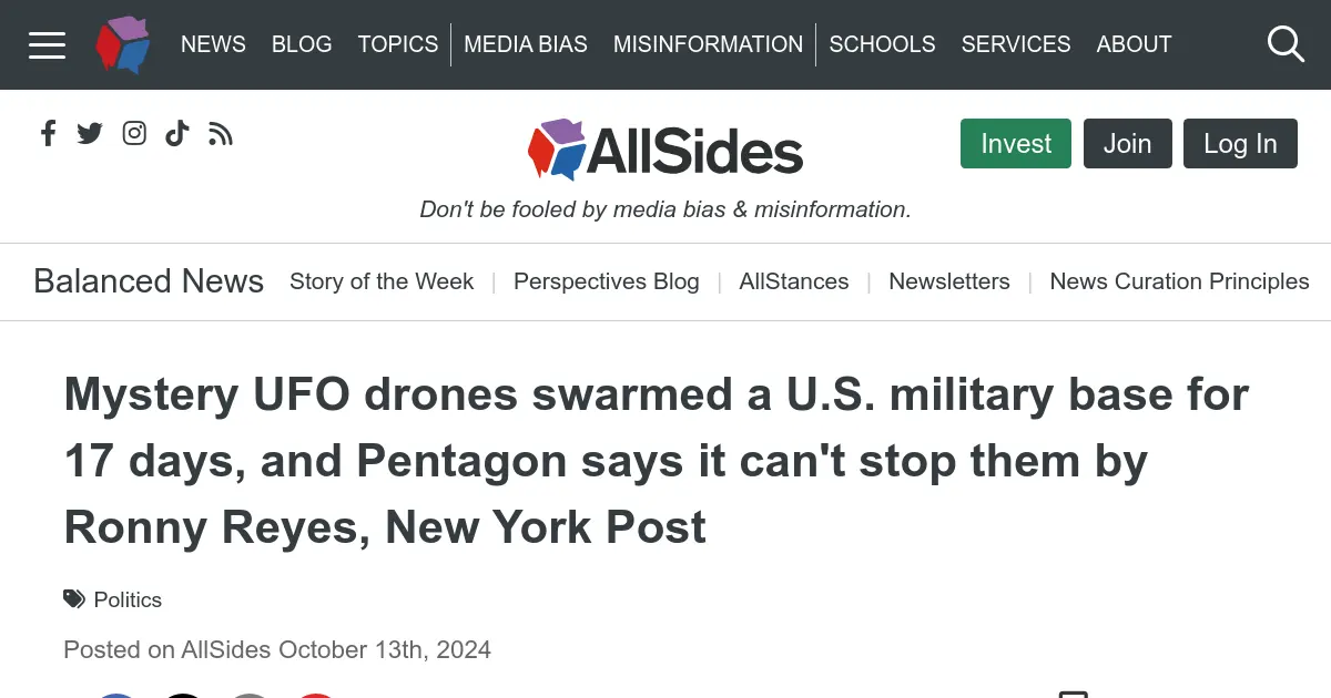 Mystery UFO drones swarmed a U.S. military base for 17 days, and ... — (NEW YORK POST) — Fleets of dozens of mysterious UFO drones are surveilling America's most sensitive military sites, and the Pentagon admits it can't do ...