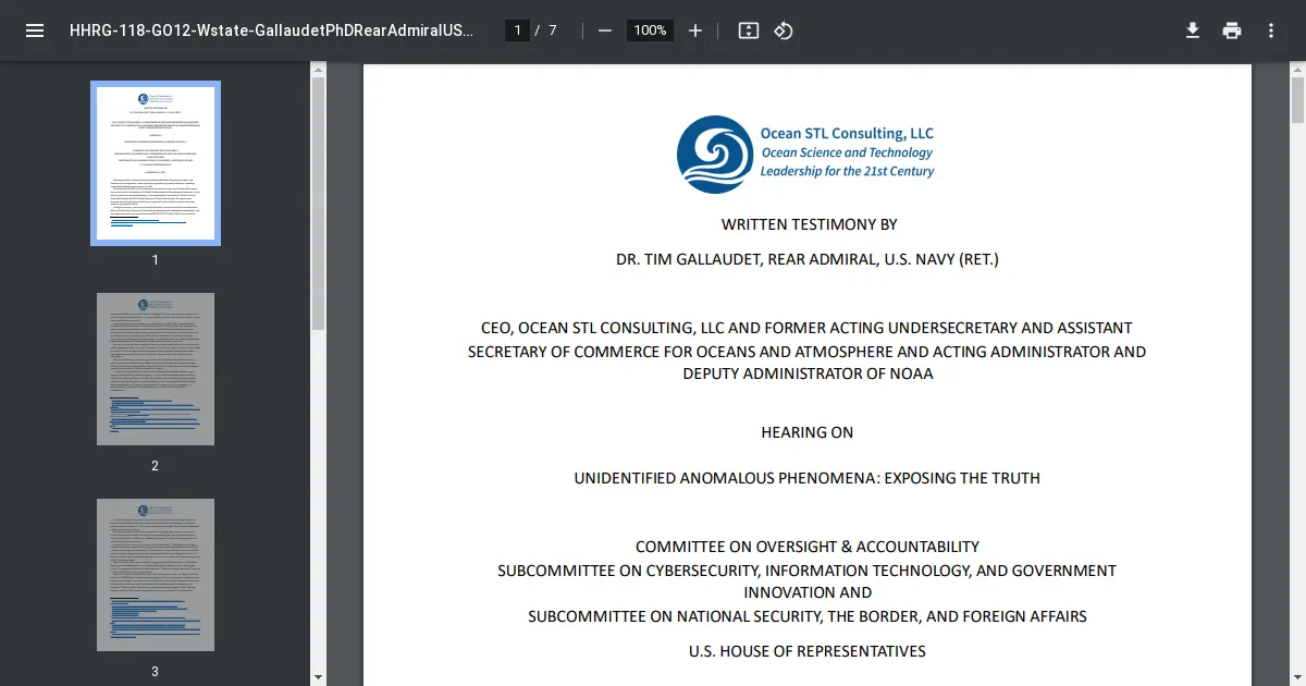 WRITTEN TESTIMONY BY DR. TIM GALLAUDET, REAR ADMIRAL ... — If AARO is attempting to repeat the illegal and unethical DoD disinformation efforts33 involving UAP in the past,. Congress should be gravely concerned. The ...