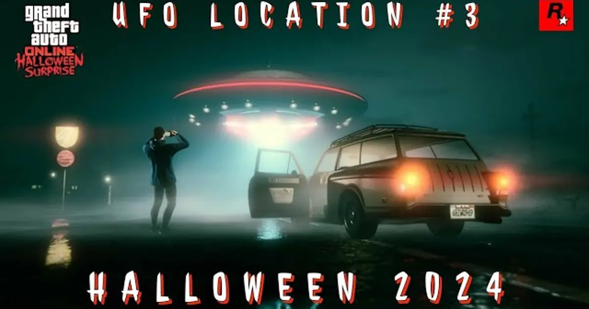 GTA: Online. • UFO Location #3. • Halloween 2024. • 17 Oktober ... — ... UFO location and number of UFO's change each day, and there are 17 days in this event and a total of 25 UFO's. Photograph the UFO's around Los Santos each ...